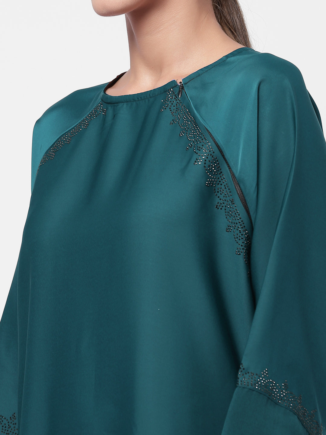 Klotthe Women Turquise Embellished Burqa With Scarves