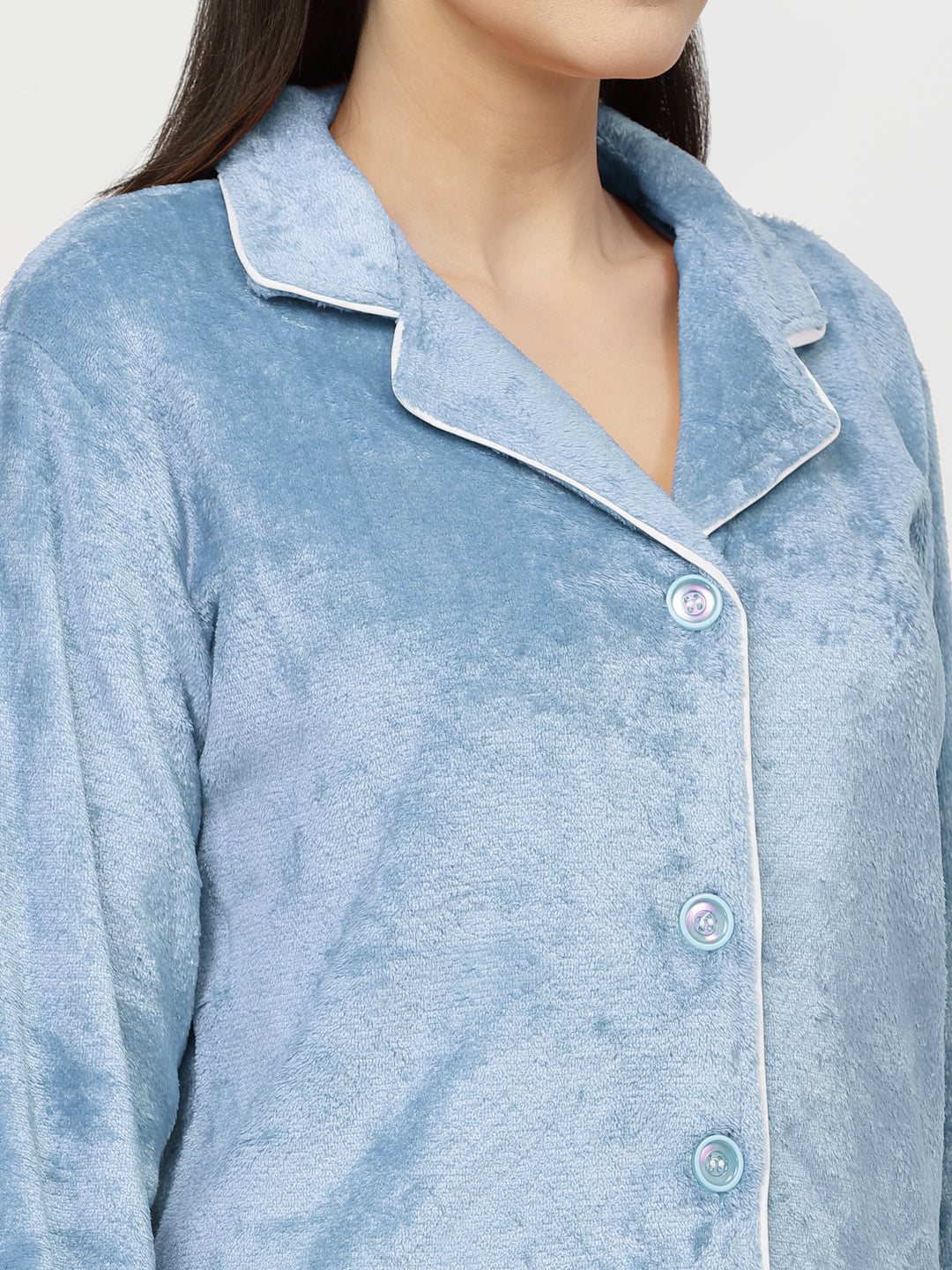 Klotthe Women SkyBlue Solid Woolen Night Suit