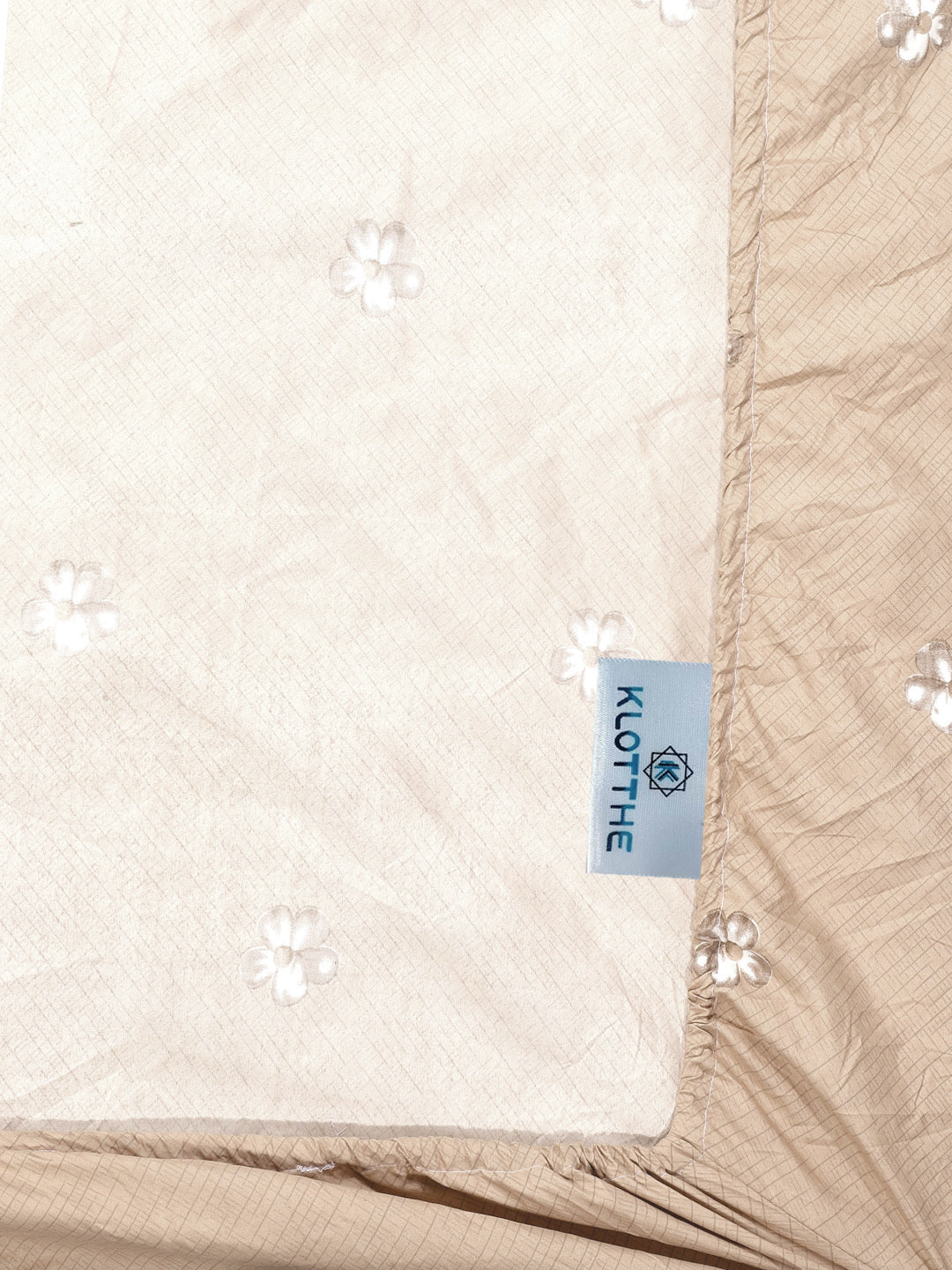 Klotthe Brown Floral 300 TC Cotton Blend Fitted Single Bedsheet with Pillow Cover