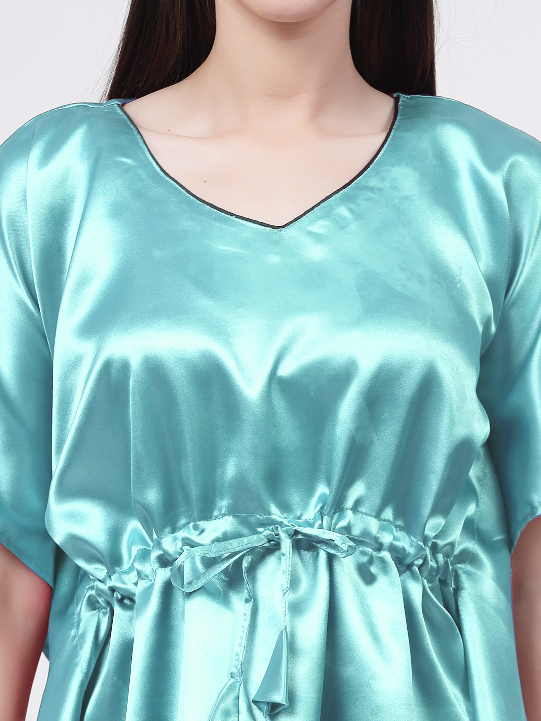 Klotthe Women Sky Blue Solid Satin Kaftan Night Suit by KLOTTHE