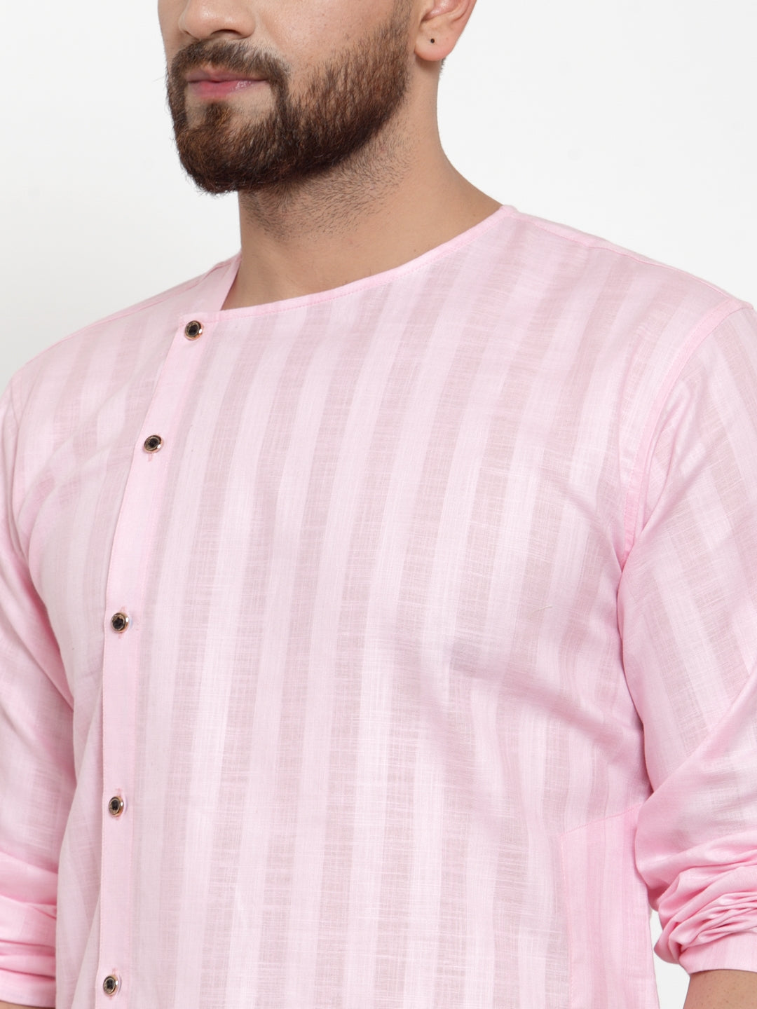 Pink Cotton Striped Party Kurtas