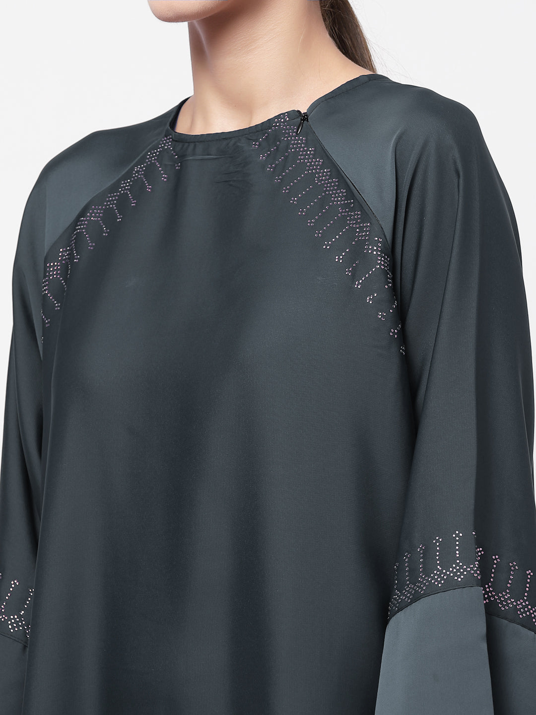 Klotthe Women Grey Embellished Burqa With Scarves