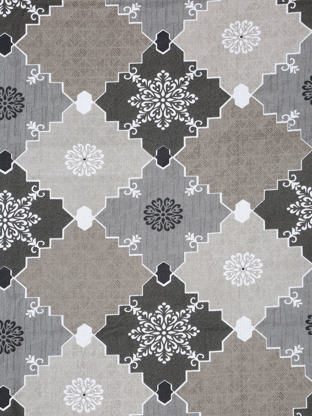 Grey Geometric 400 TC Pure Cotton Fitted Double Bedsheet with 2 Pillow Covers