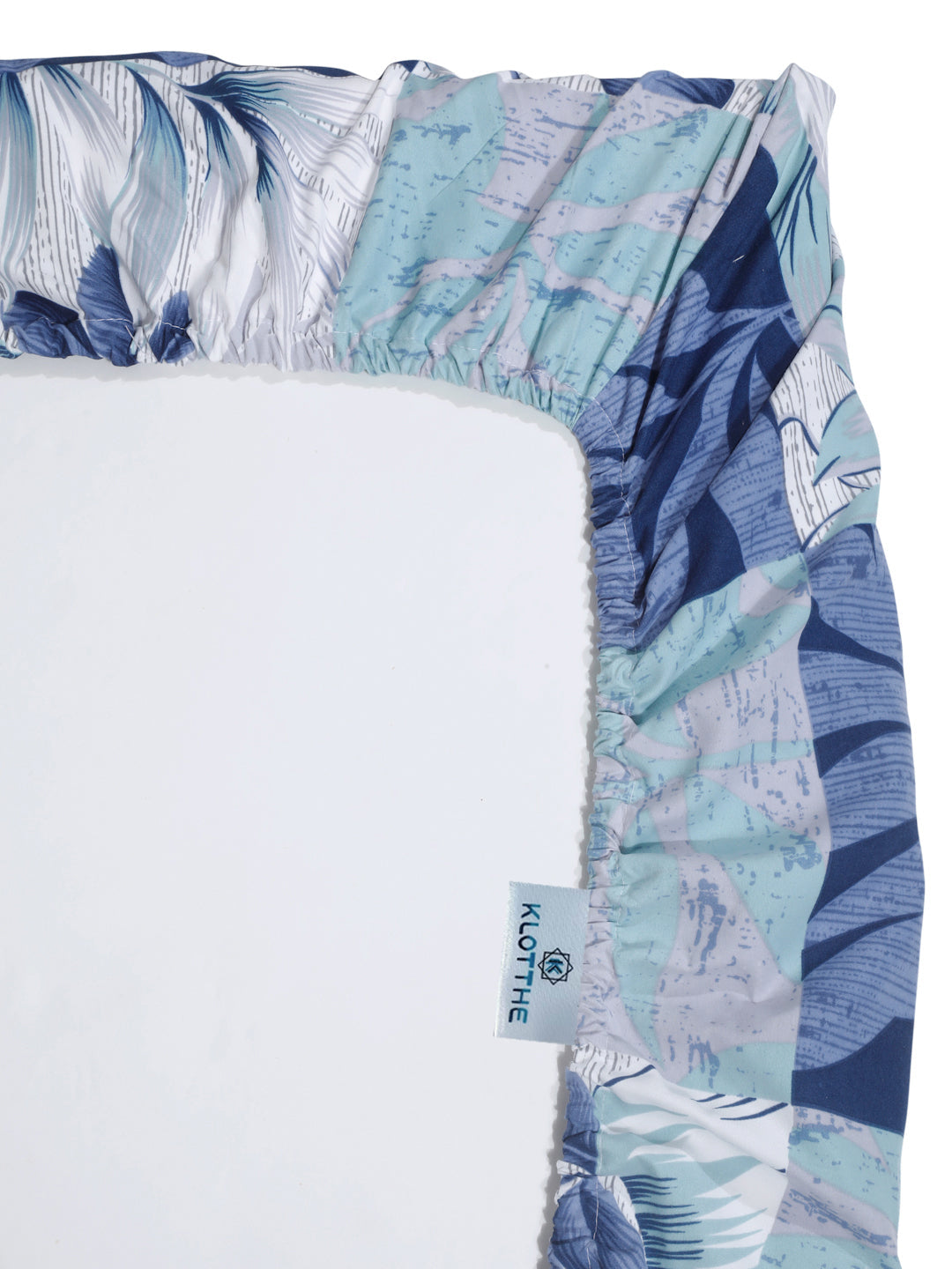 Klotthe Blue Floral 300 TC Cotton Blend Fitted Single Bedsheet Set in Book Fold Packing