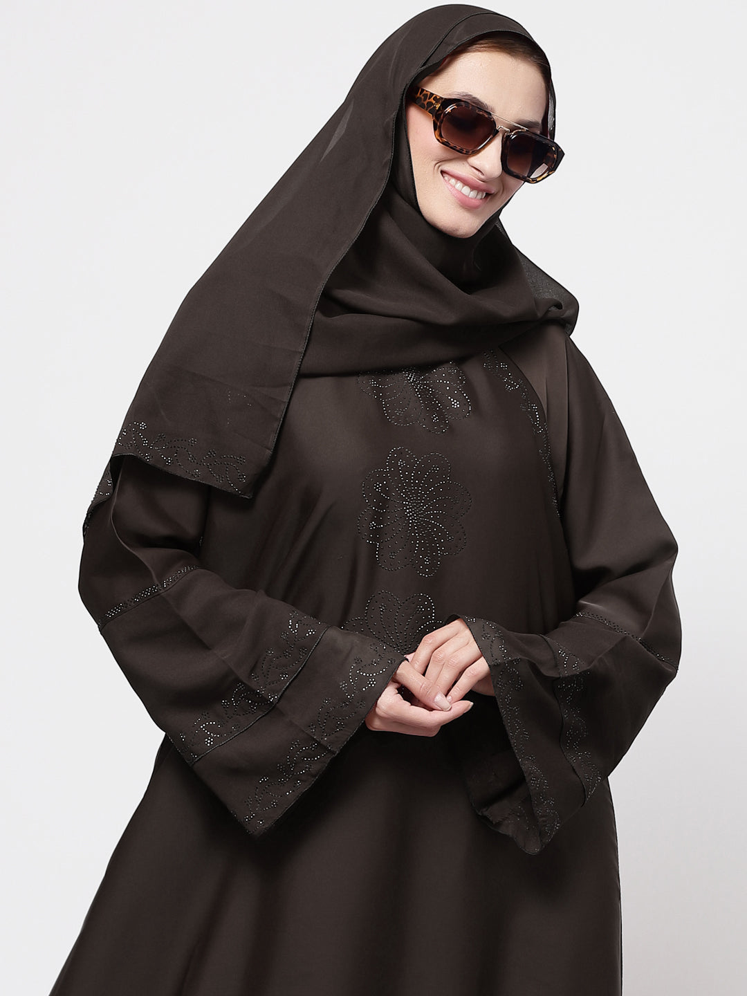 Klotthe Women Brown Embellished Burqa With Scarves