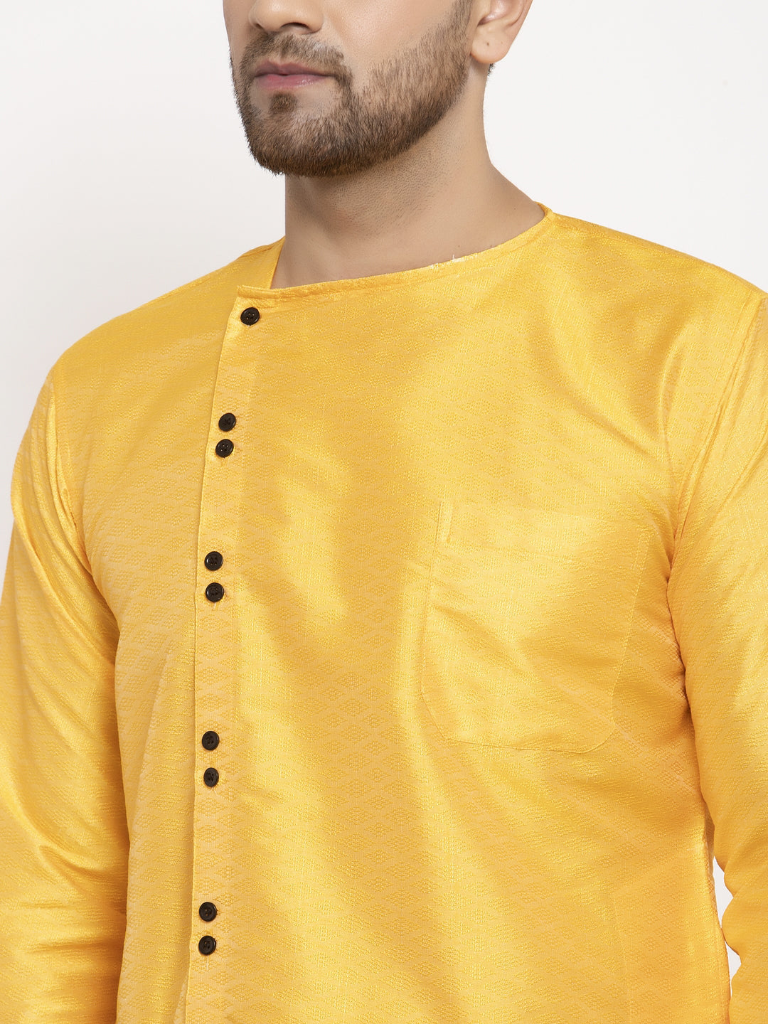 Klotthe Yellow Round Neck Embellished Cotton Silk Kurta