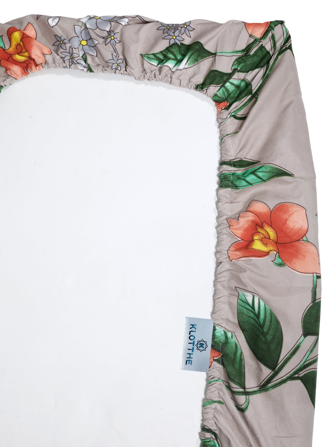 Klotthe Beige Floral 300 TC Cotton Blend Fitted Single Bedsheet Set in Book Fold Packing