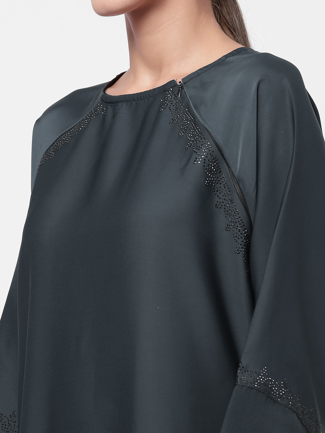 Klotthe Women Grey Embellished Burqa With Scarves