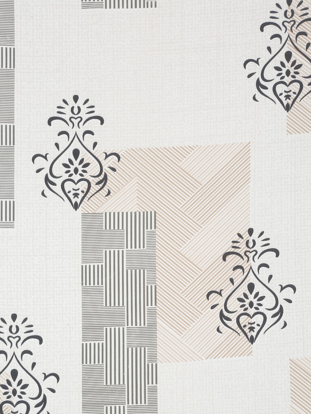 Cream Ethnic Motifs 300 TC Cotton Blend Fitted Double Bedsheet with 2 Pillow Covers