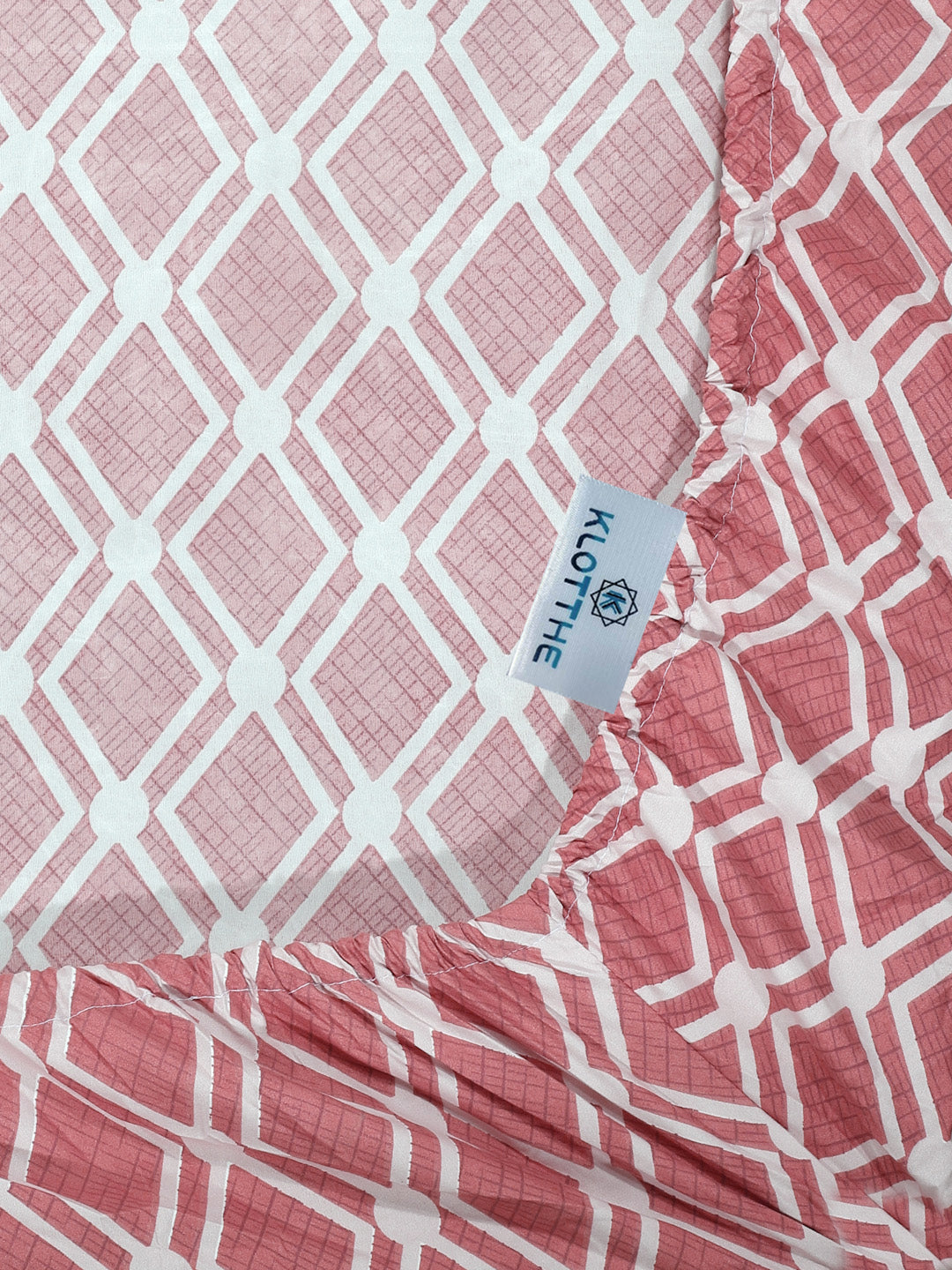 Klotthe Red Geometric 300 TC Cotton Blend Fitted Single Bedsheet with Pillow Cover