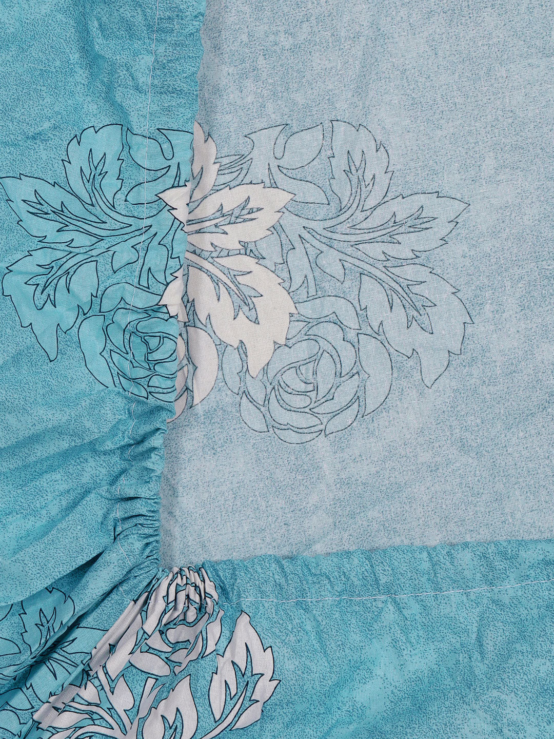 Klotthe Turquoise Floral 400 TC Pure Cotton Fitted Single Bedsheet with Pillow Cover
