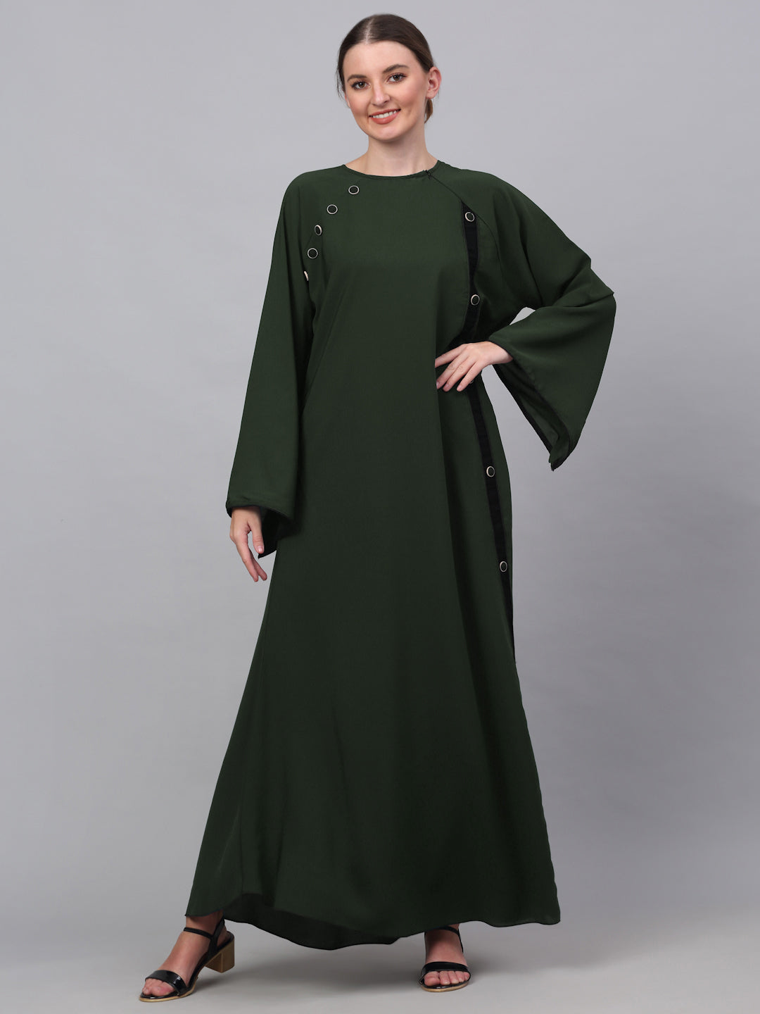 Klotthe Women Olive Embellished Burqa With Scarves