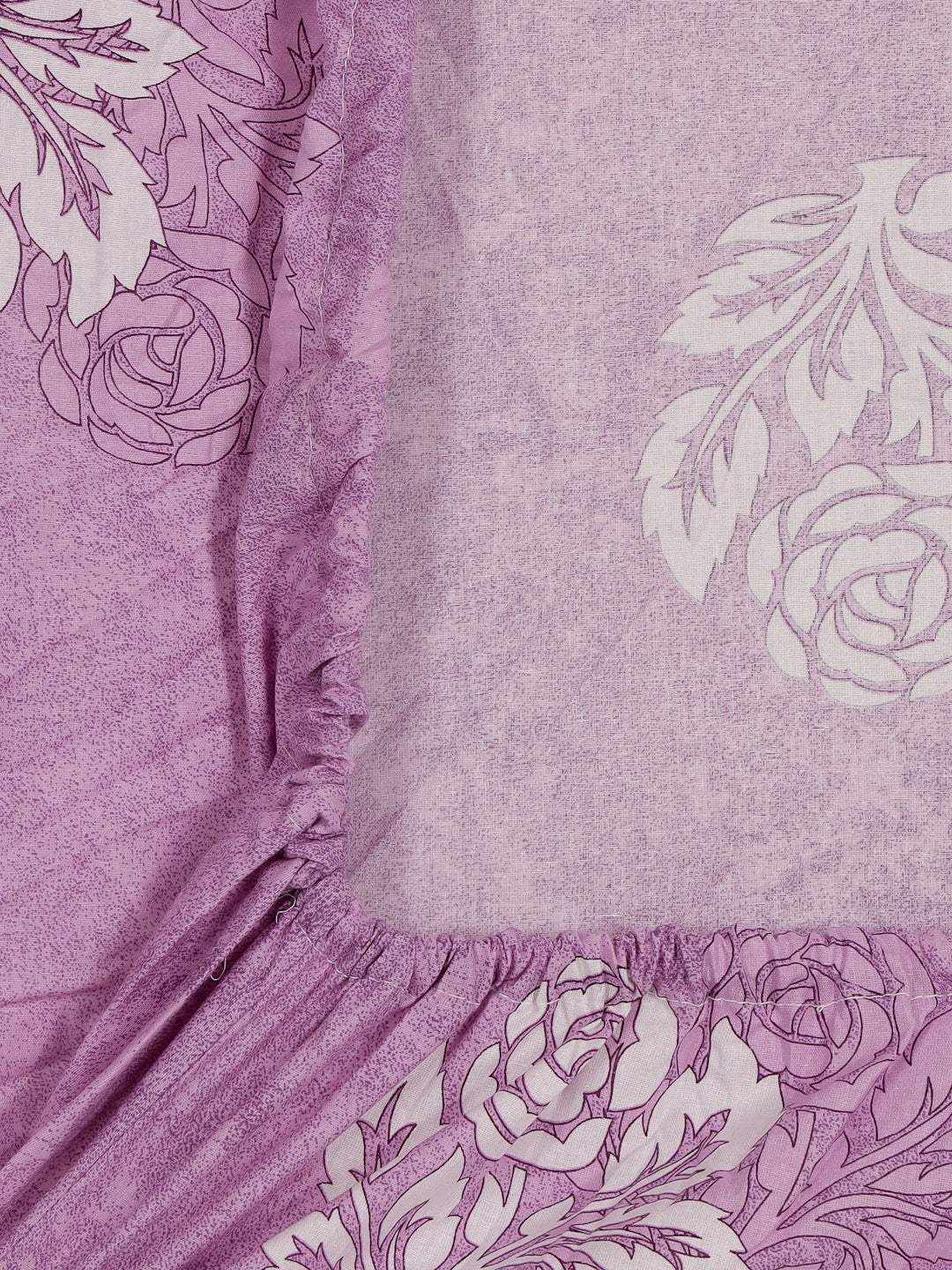 Klotthe Purple Floral 400 TC Pure Cotton Fitted Single Bedsheet Set in Book Fold Packing