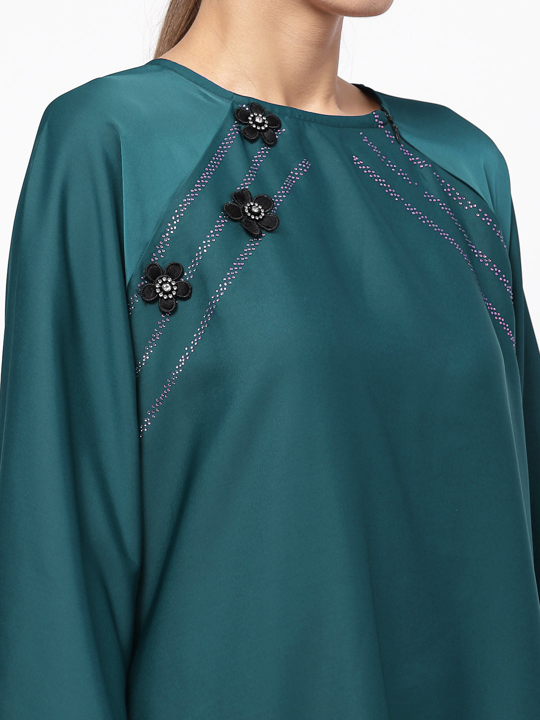 Klotthe Women Turquise Embellished Burqa With Scarves