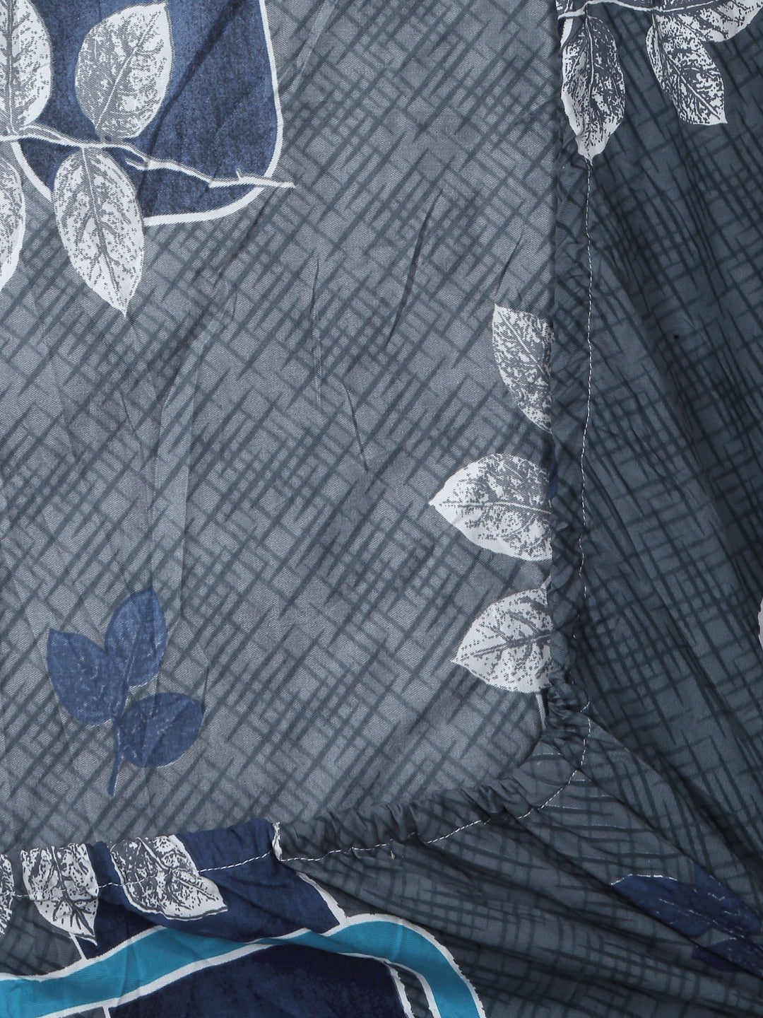 Klotthe Blue Floral 300 TC Cotton Blend Elasticated Super King Double Bedsheet with 2 Pillow covers (270X270 cm)