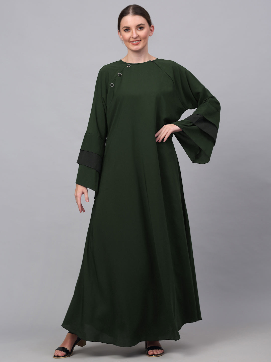 Klotthe Women Olive Embellished Burqa With Scarves