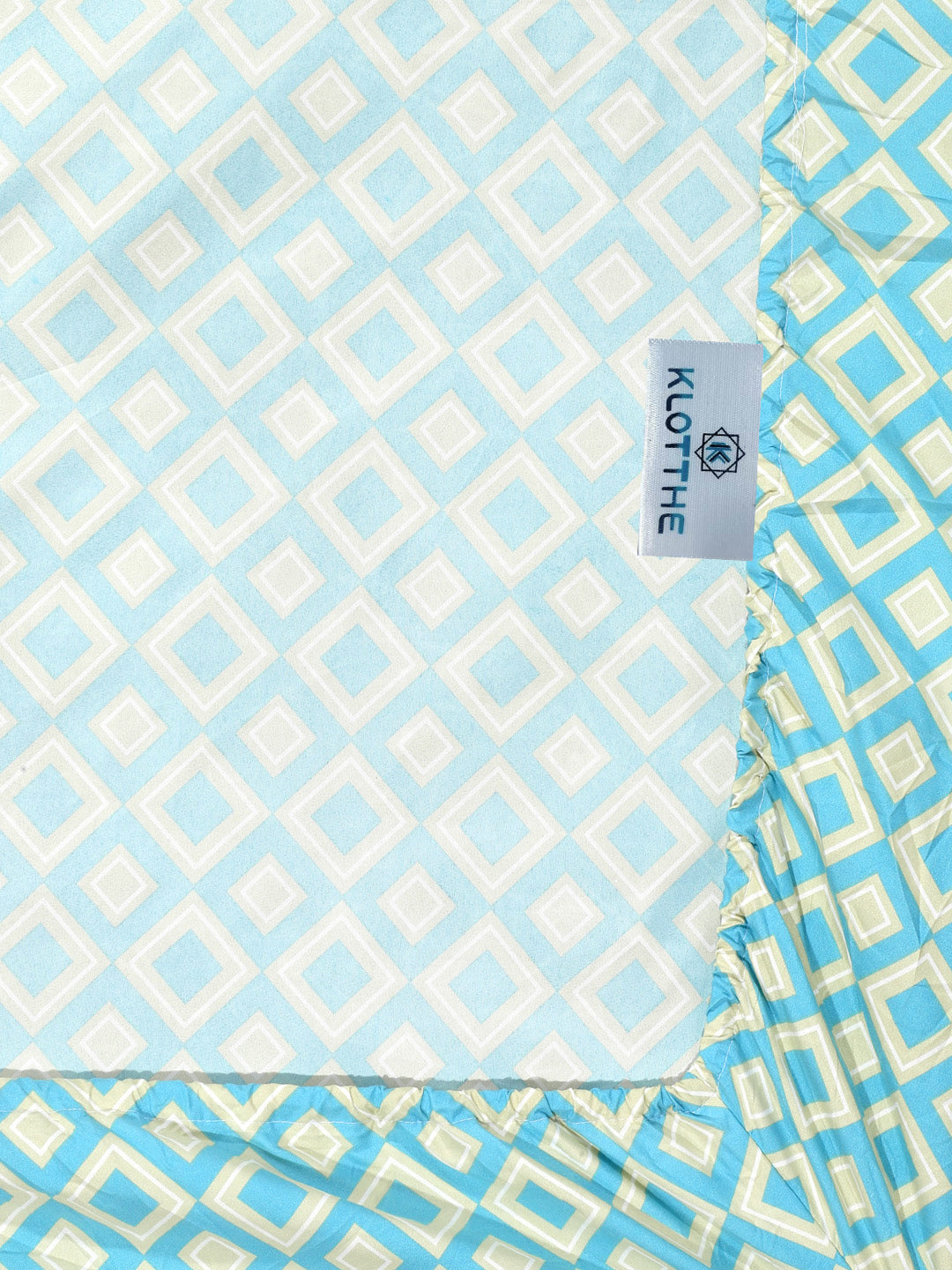 Klotthe Turquoise Geometric 300 TC Cotton Blend Fitted Single Bedsheet with Pillow Cover