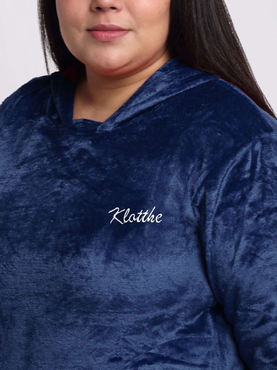 Klotthe Women Blue Solid Wool Blend Hooded Night Suit