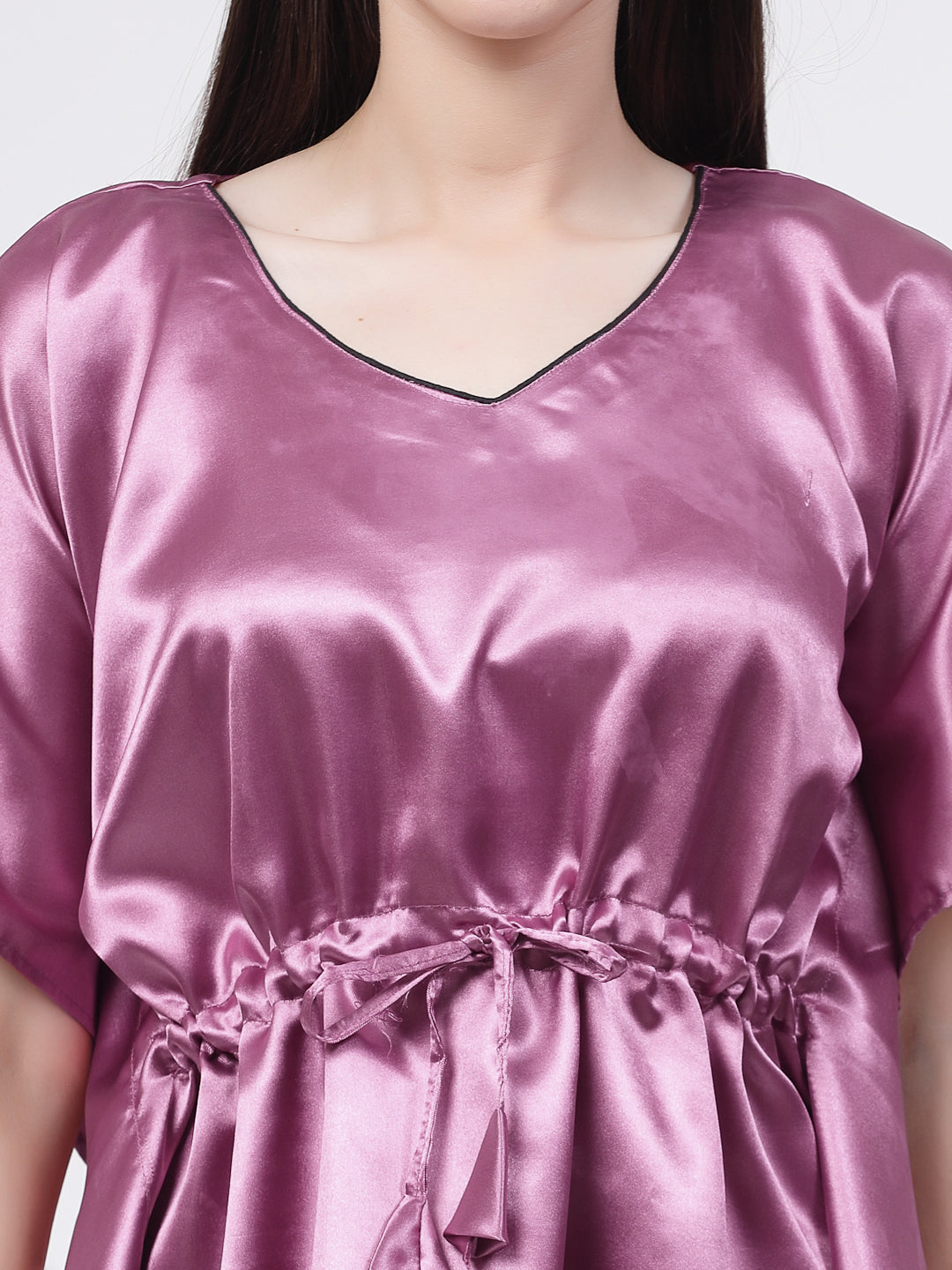 Klotthe Women Pink Solid Satin Kaftan Night Suit by KLOTTHE