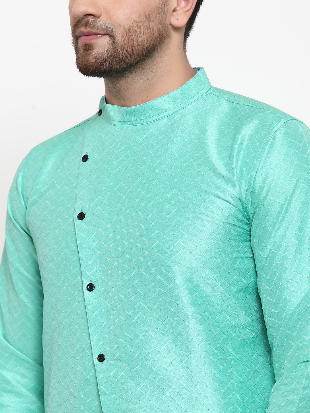 LightGreen Silk Geometric Party Kurtas