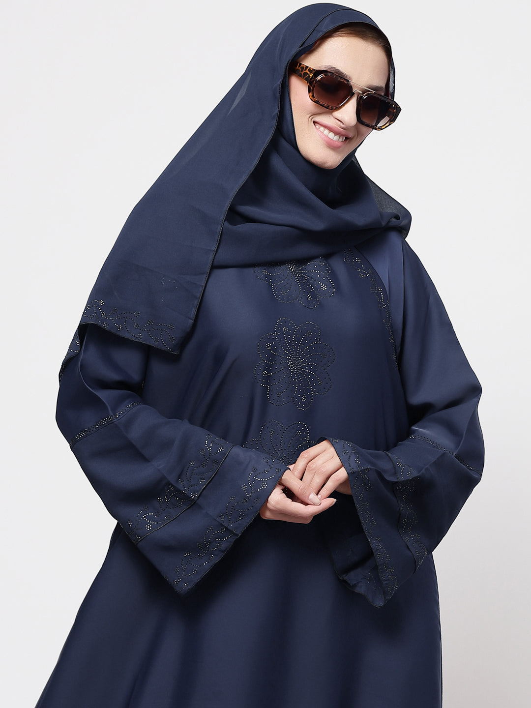 Klotthe Women Blue Embellished Burqa With Scarves