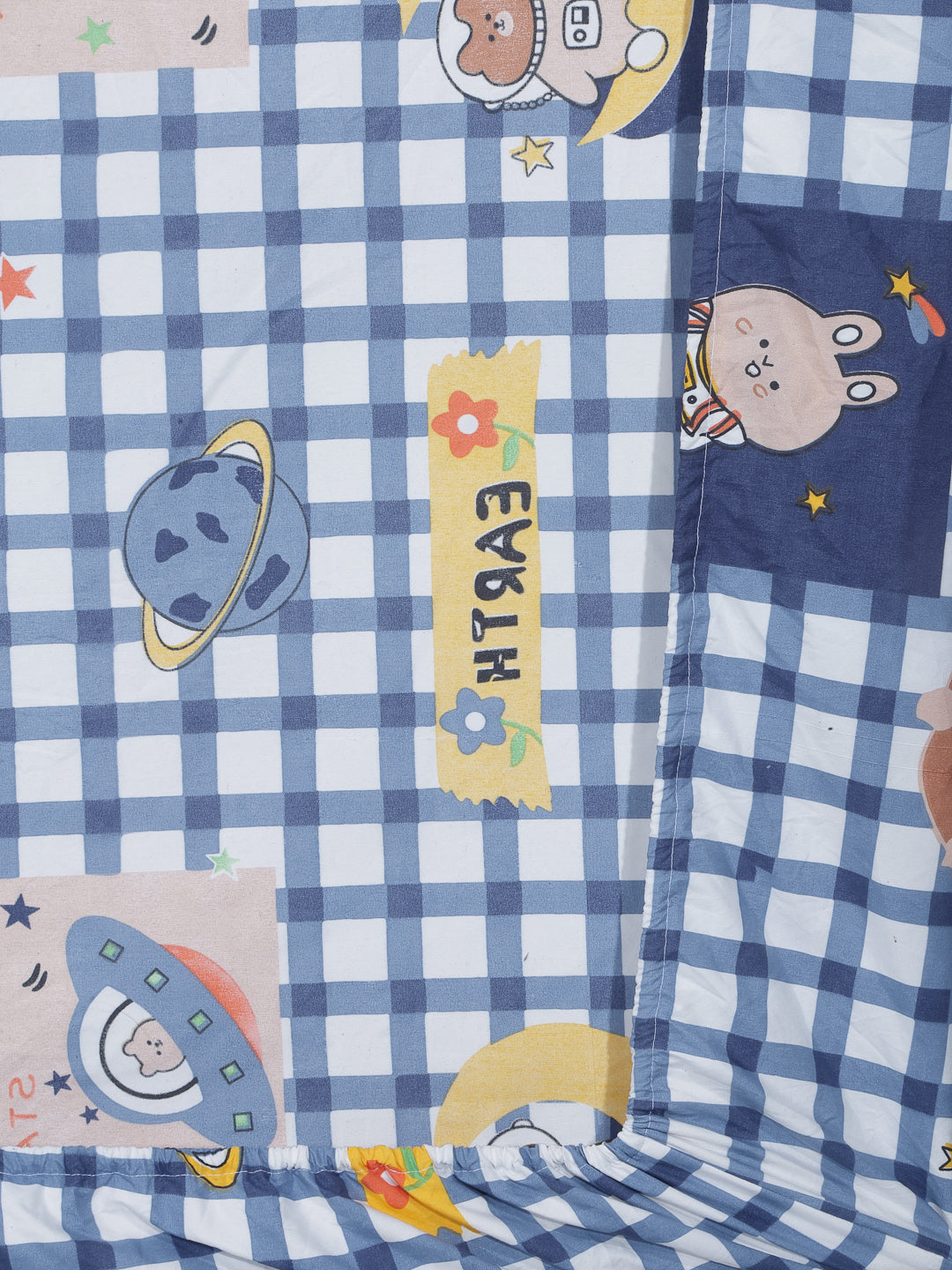 Klotthe Multicolor Cartoon Print Cotton Blend Elasticated Double BedSheet With 2 Pillow Covers