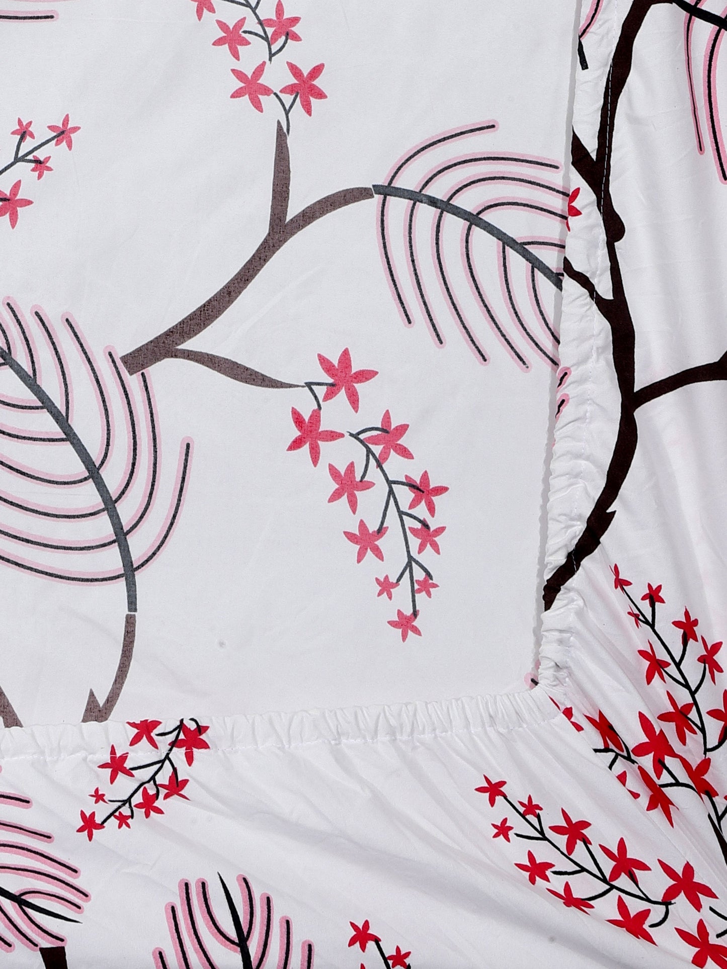 Klotthe Multicolor Floral 300 TC Cotton Blend Fitted Double Bedsheet with 2 Pillow Covers