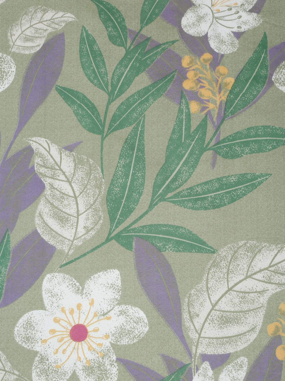 Green Floral 300 TC Fitted Cotton Blend Double Bedsheet with 2 Pillow Covers