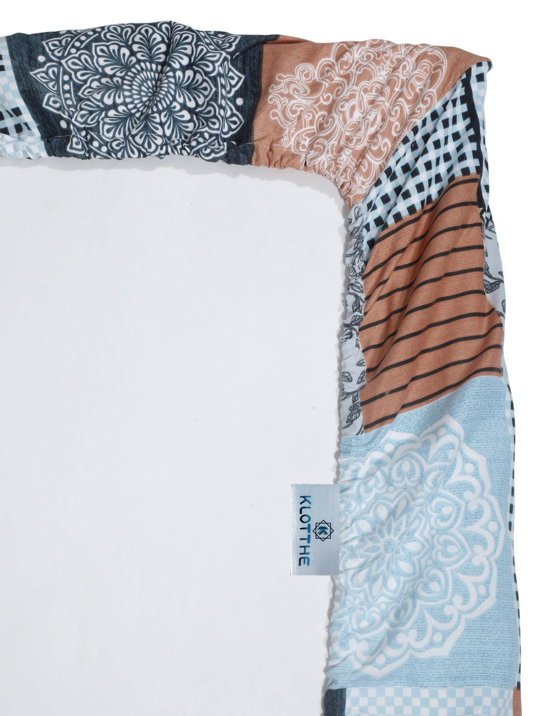 Klotthe SkyBlue Geometric 300 TC Cotton Blend Fitted Single Bedsheet Set in Book Fold Packing
