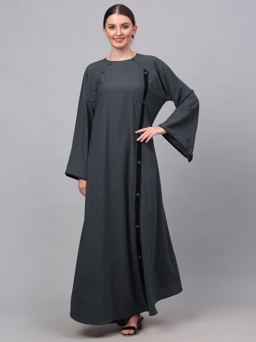 Klotthe Women Grey Embellished Burqa With Scarves