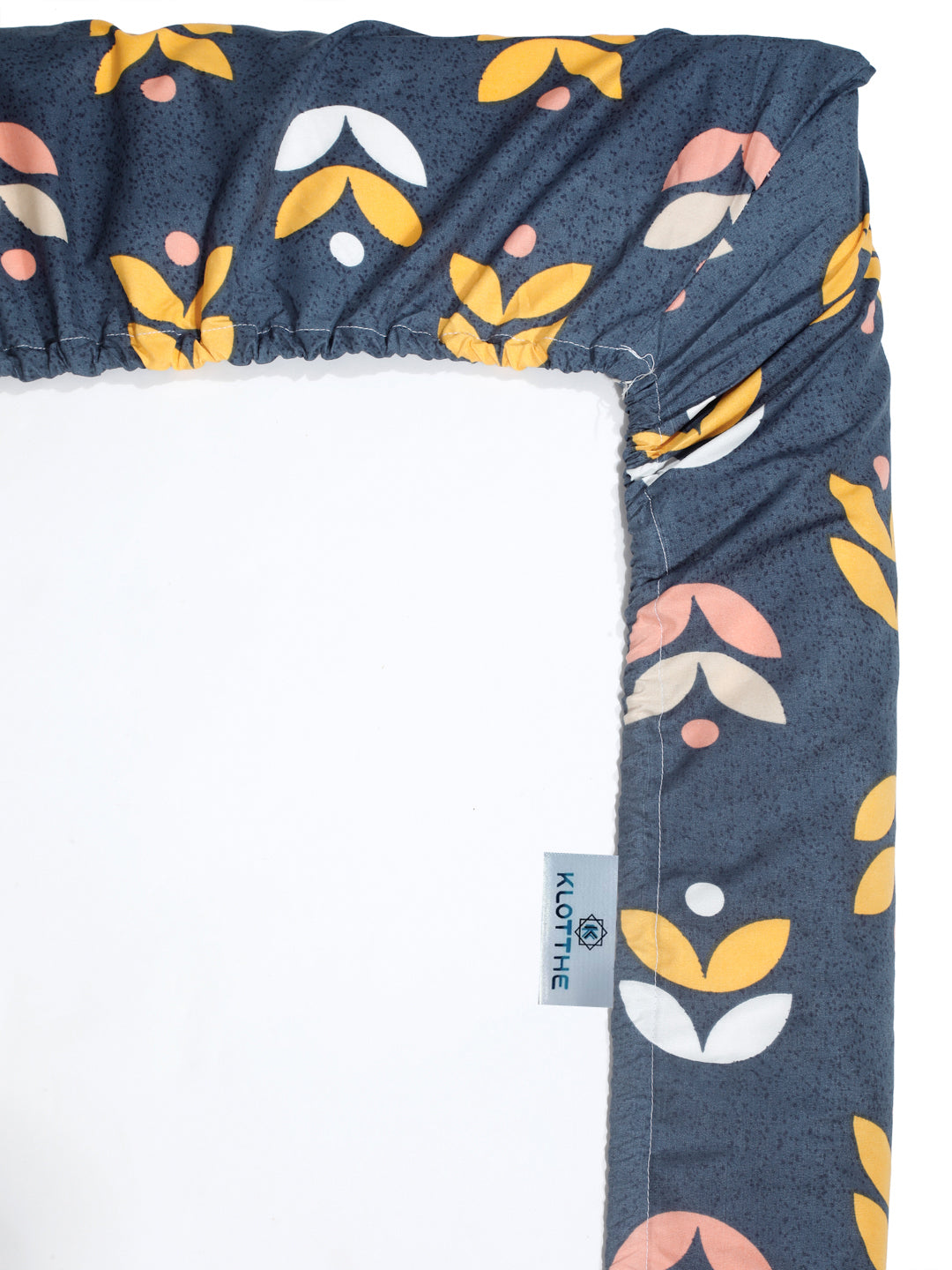 Klotthe Blue Floral 300 TC Cotton Blend Fitted Single Bedsheet Set in Book Fold Packing