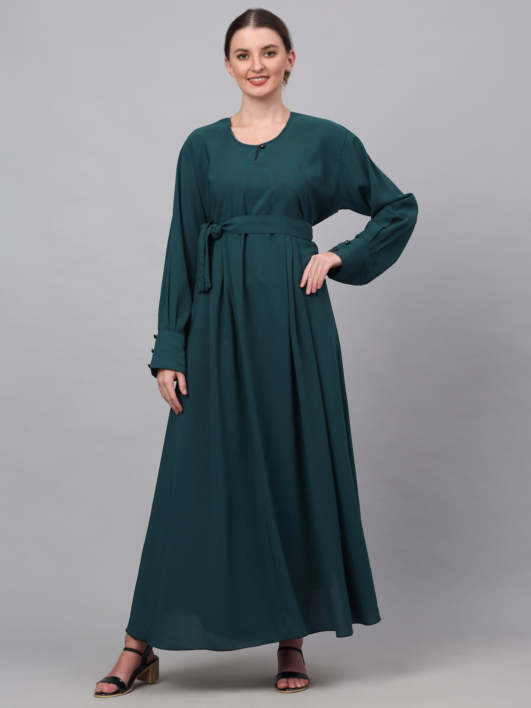 Klotthe Women Turq Embellished Burqa With Scarves