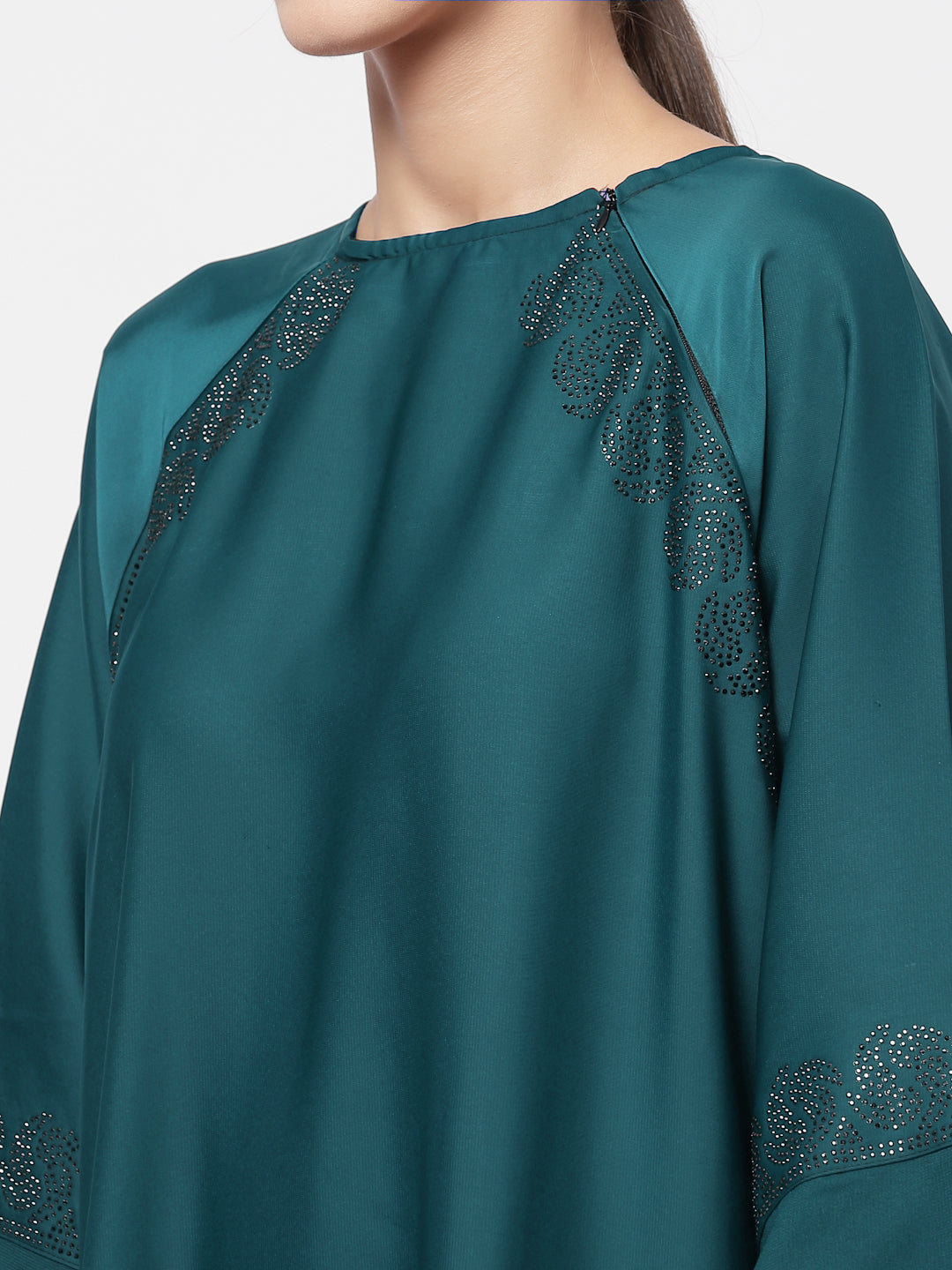 Klotthe Women Turquise Embellished Burqa With Scarves