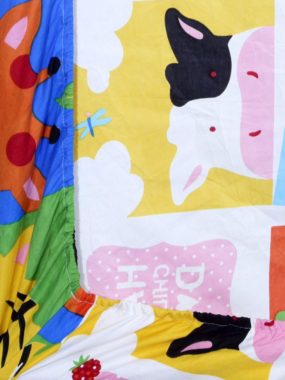 Klotthe Multicolor Cartoon Print Cotton Blend Elasticated Double BedSheet With 2 Pillow Covers