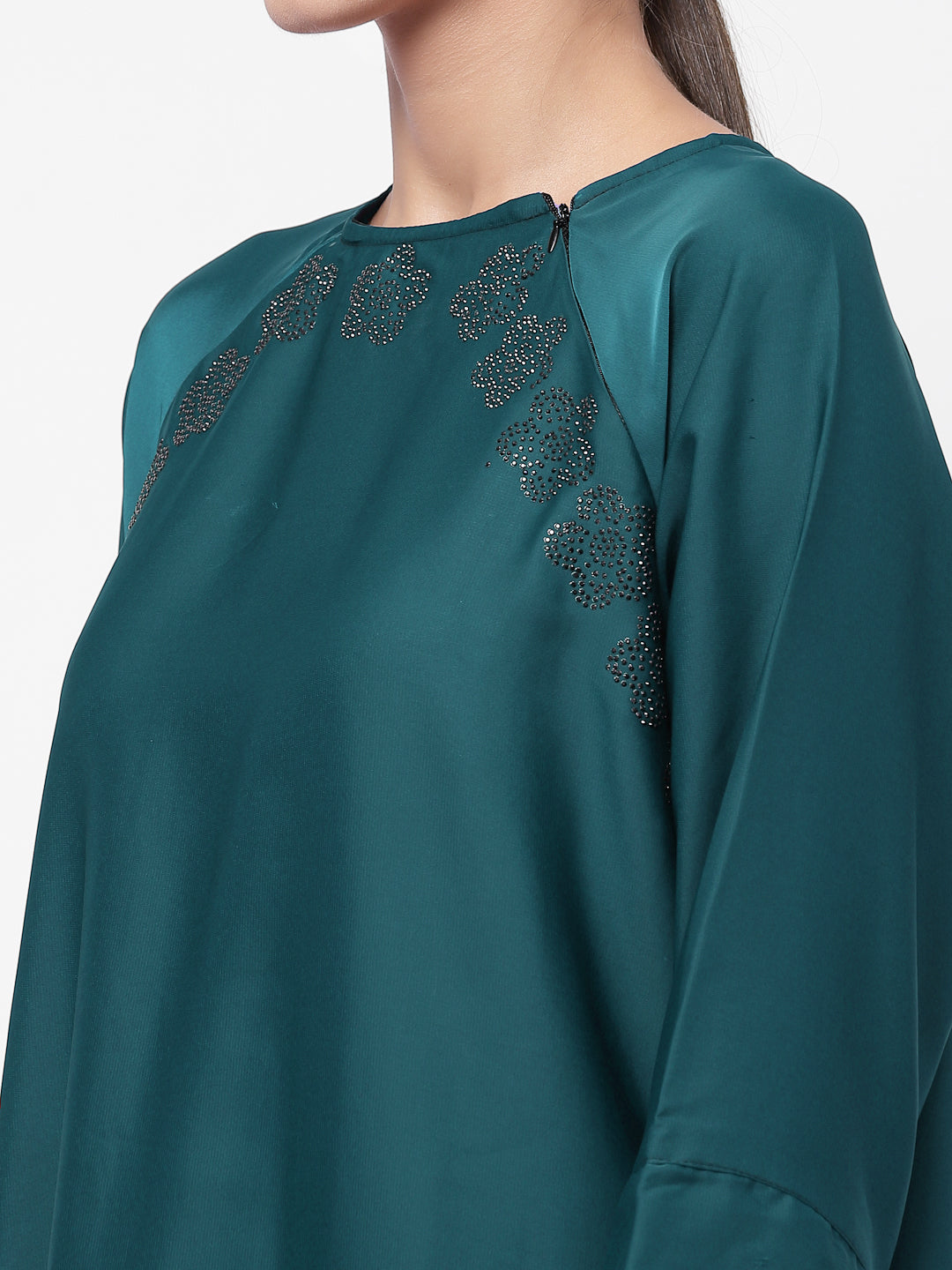 Klotthe Women Turquise Embellished Burqa With Scarves