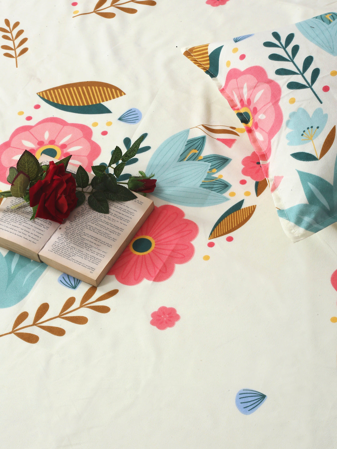 Klotthe MultiColor 210 TC Floral Cotton Blend Double Bed Sheet with 2 Pillow Covers