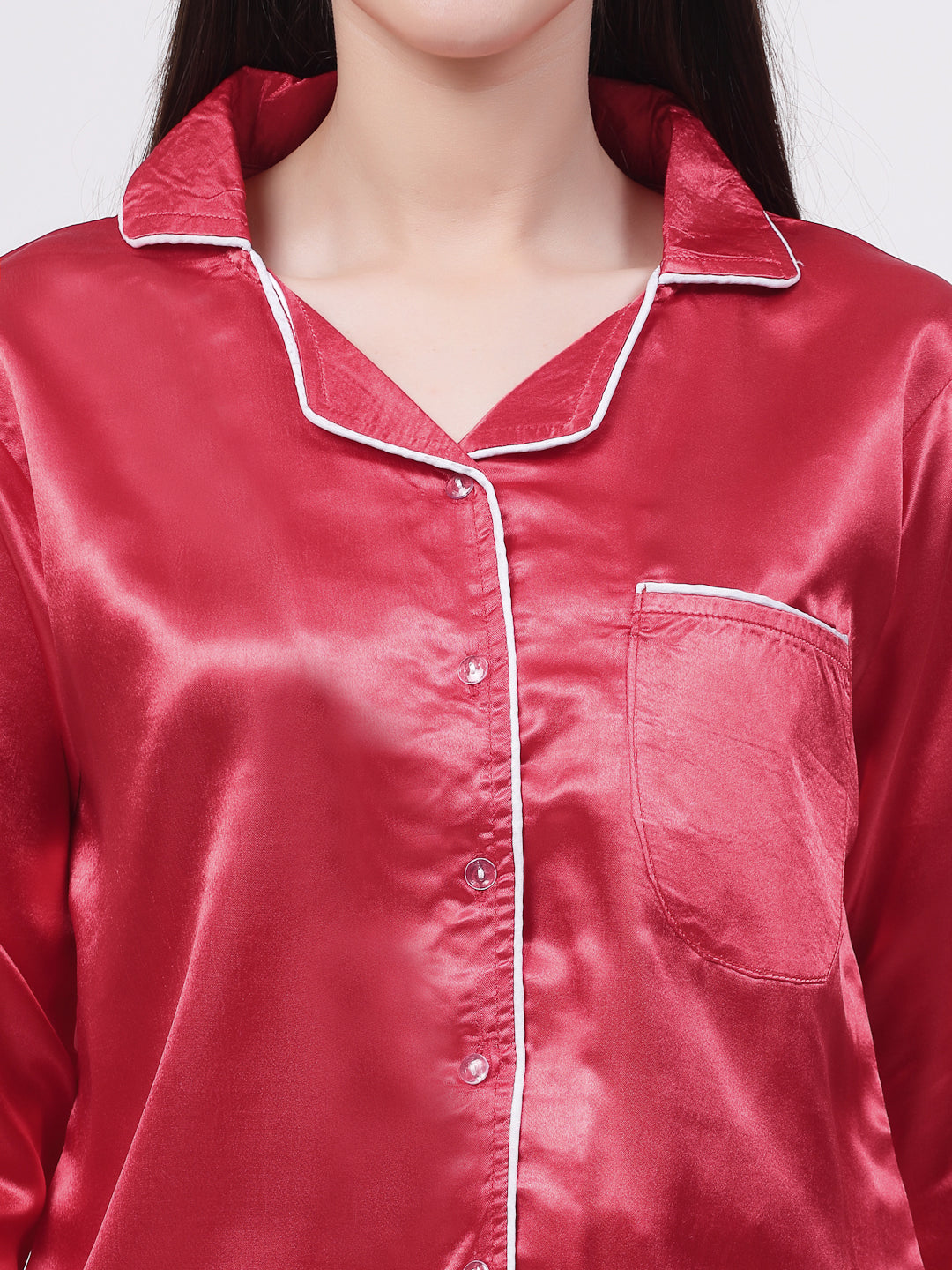 Klotthe Women Red Solid Satin Night Suit by KLOTTHE