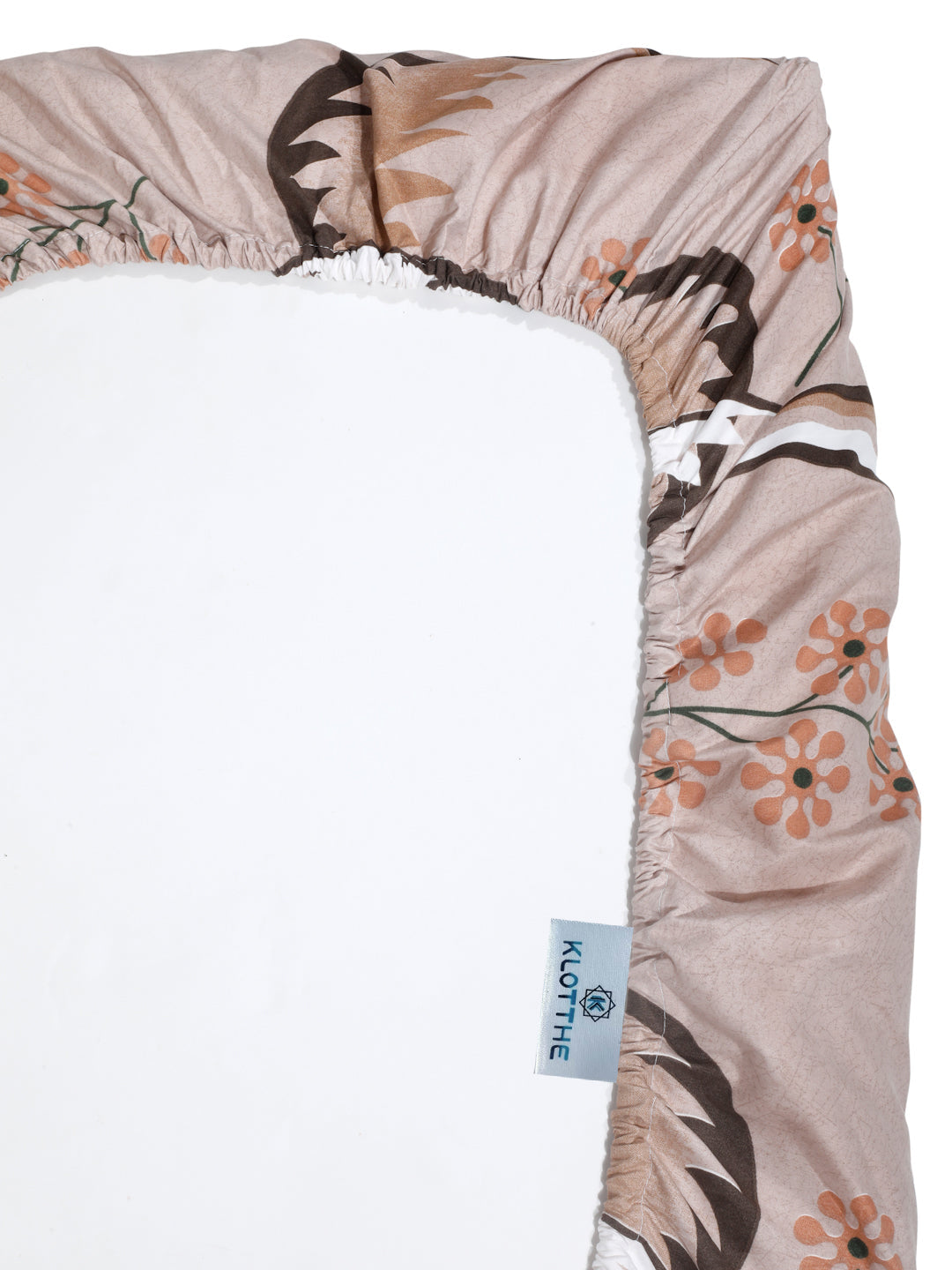Klotthe Brown Floral 300 TC Cotton Blend Fitted Single Bedsheet Set in Book Fold Packing