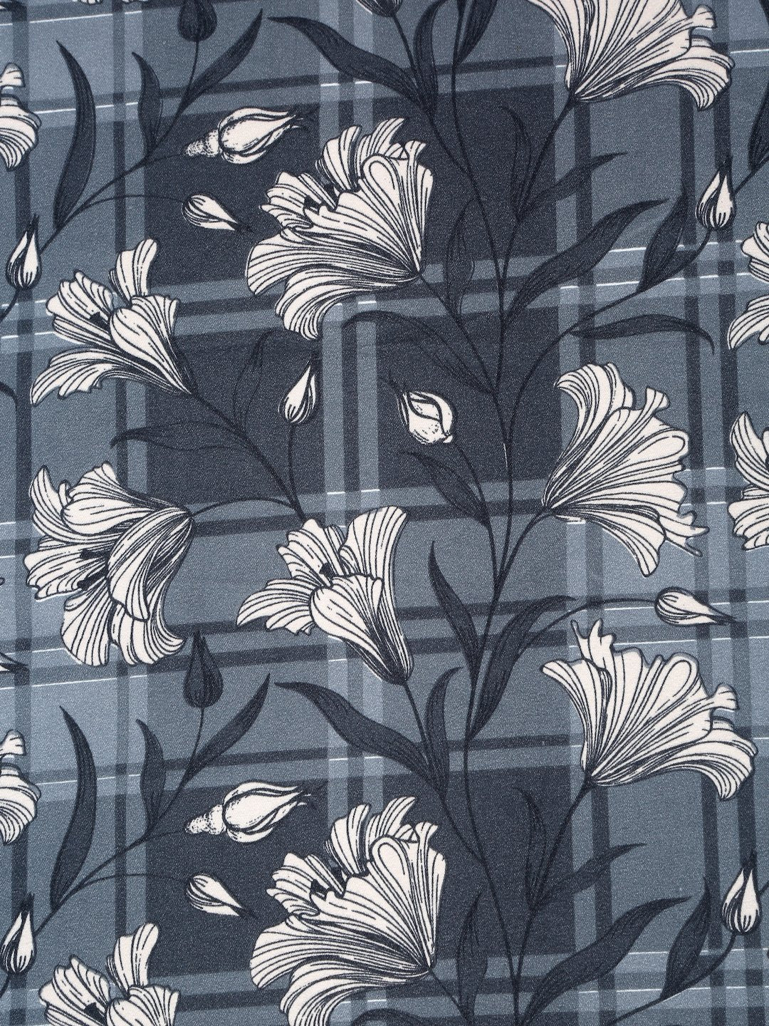 Grey Floral 300 TC Cotton Blend Fitted Double Bedsheet with 2 Pillow Covers
