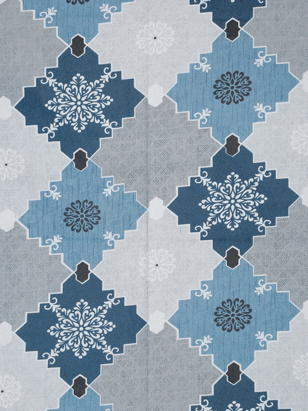 Blue Geometric 400 TC Pure Cotton Fitted Double Bedsheet with 2 Pillow Covers