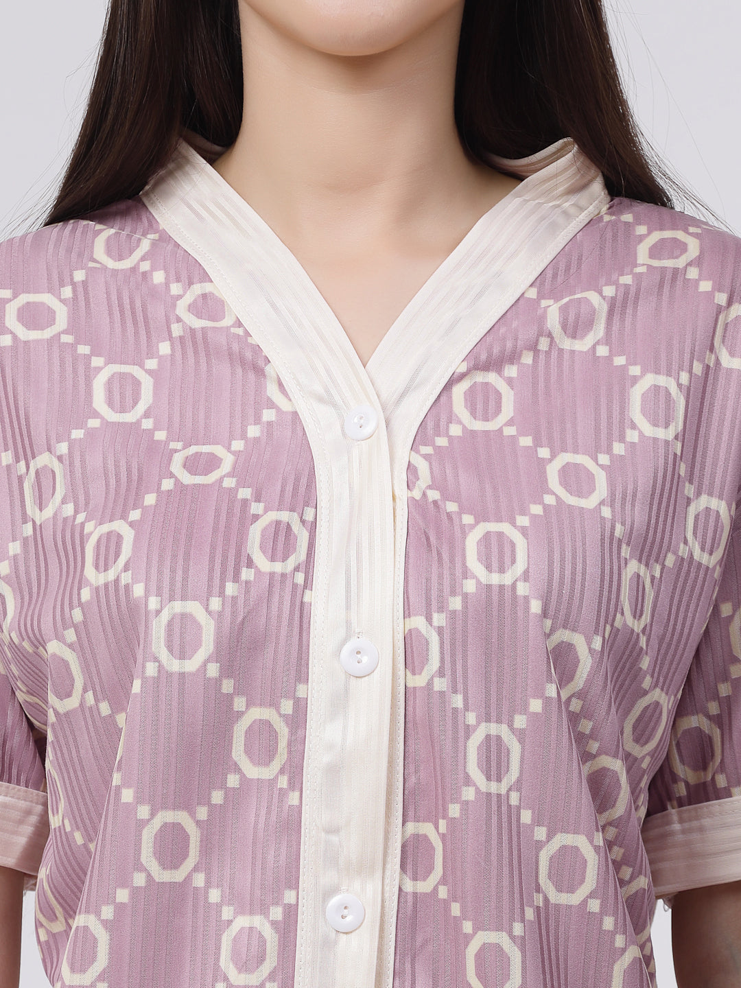 Klotthe Women Purple Geometric Satin Night Suit by KLOTTHE