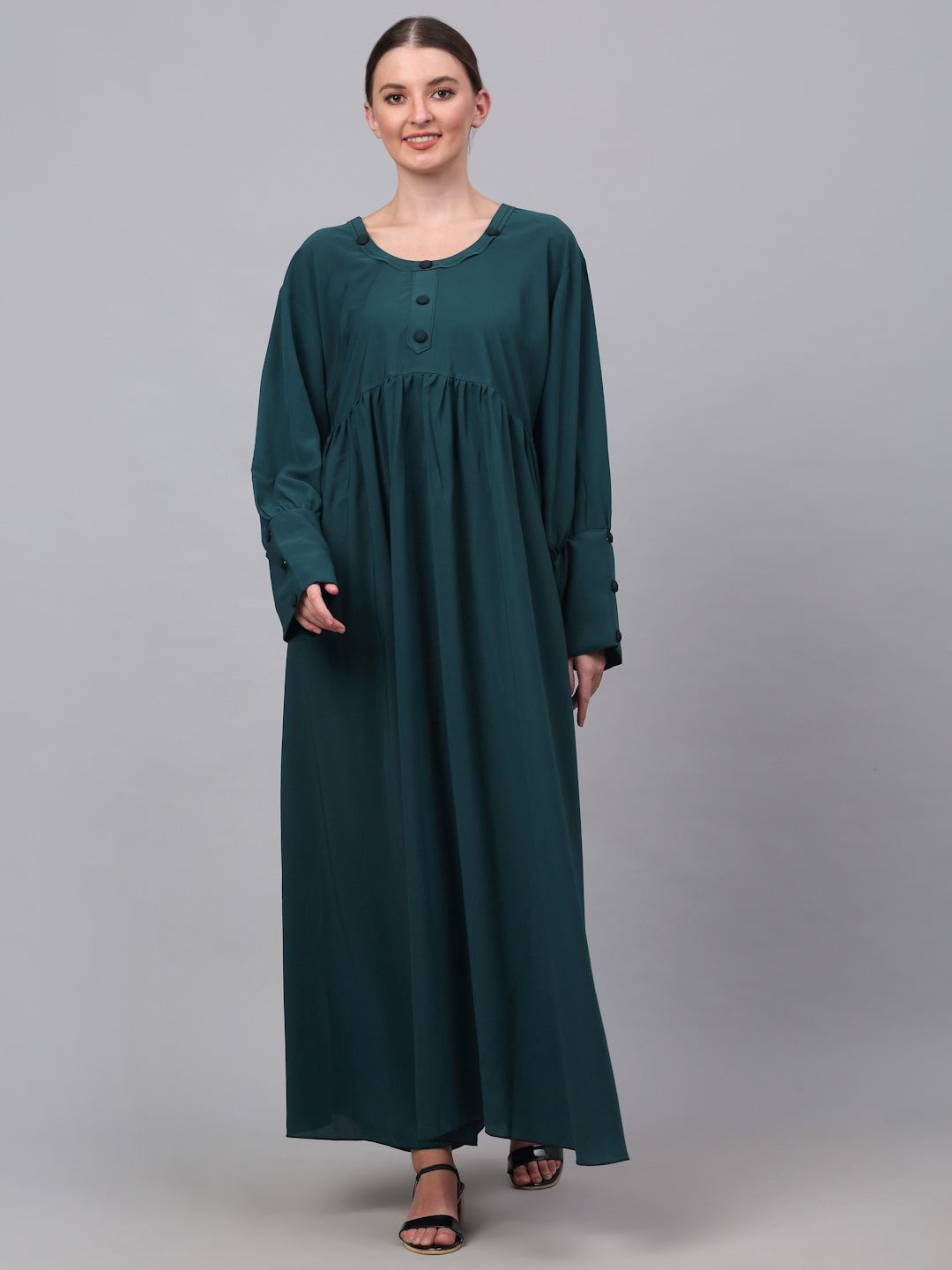 Klotthe Women Turq Embellished Burqa With Scarves