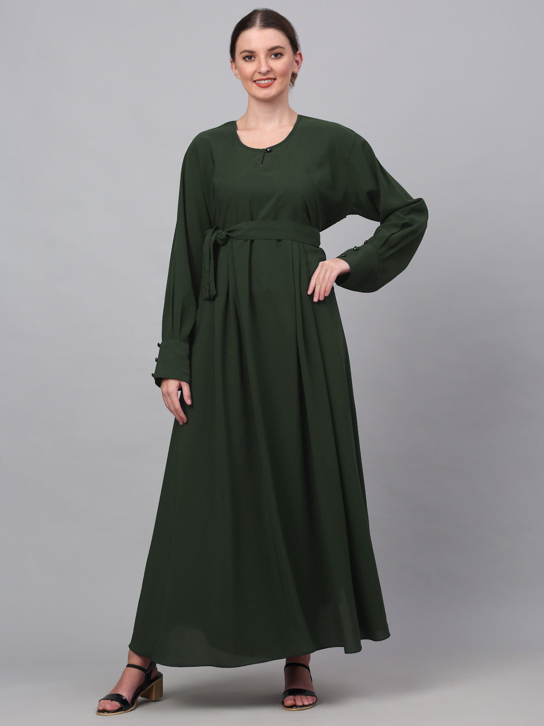 Klotthe Women Olive Embellished Burqa With Scarves