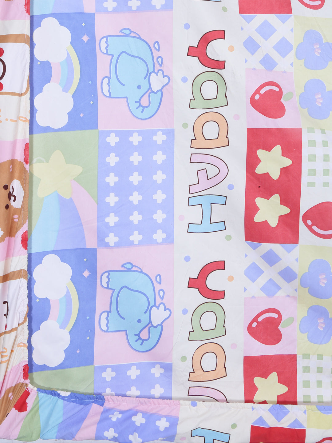 Klotthe Multicolor Cartoon Print Cotton Blend Elasticated Double BedSheet With 2 Pillow Covers