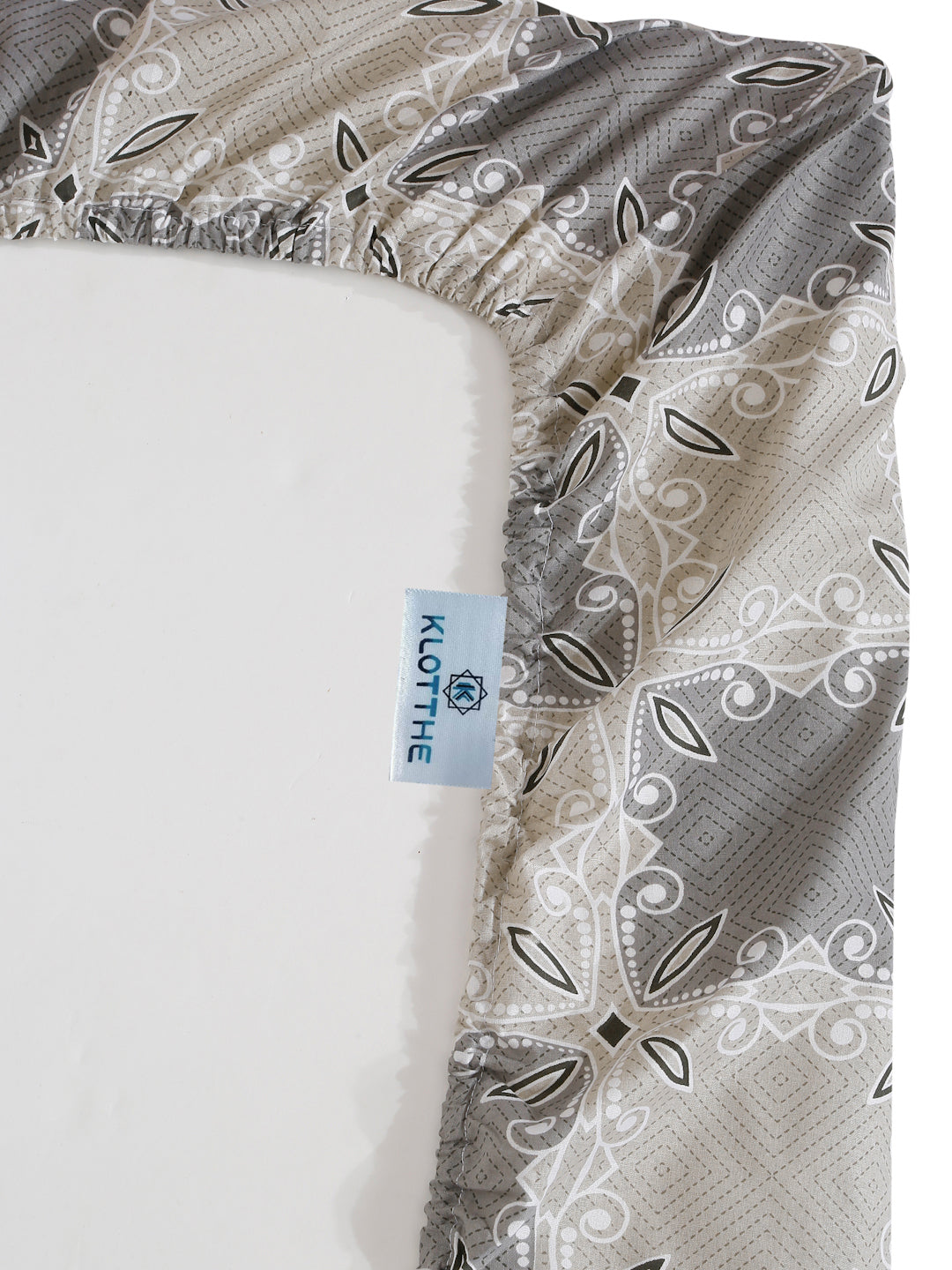 Klotthe Grey Floral 400 TC Pure Cotton Fitted Double Bedsheet with 2 Pillow Covers