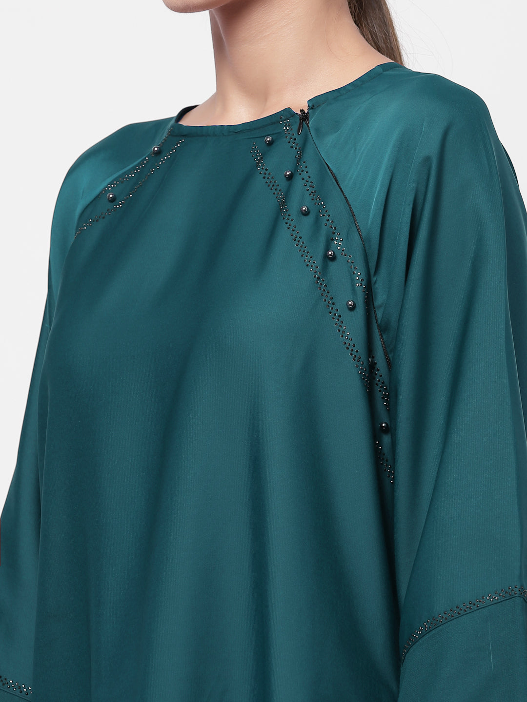 Klotthe Women Turquise Embellished Burqa With Scarves