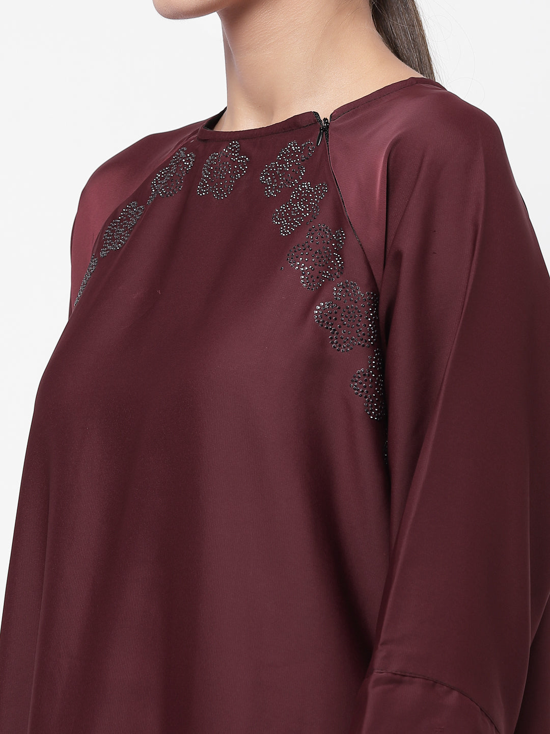 Klotthe Women Maroon Embellished Burqa With Scarves