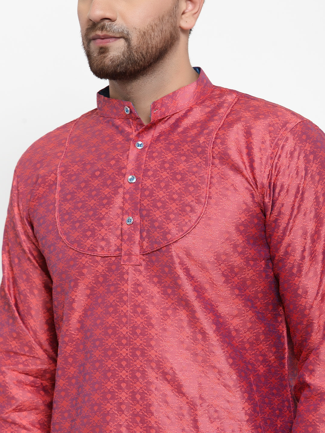 Magenta Silk Geometric Party Kurtas