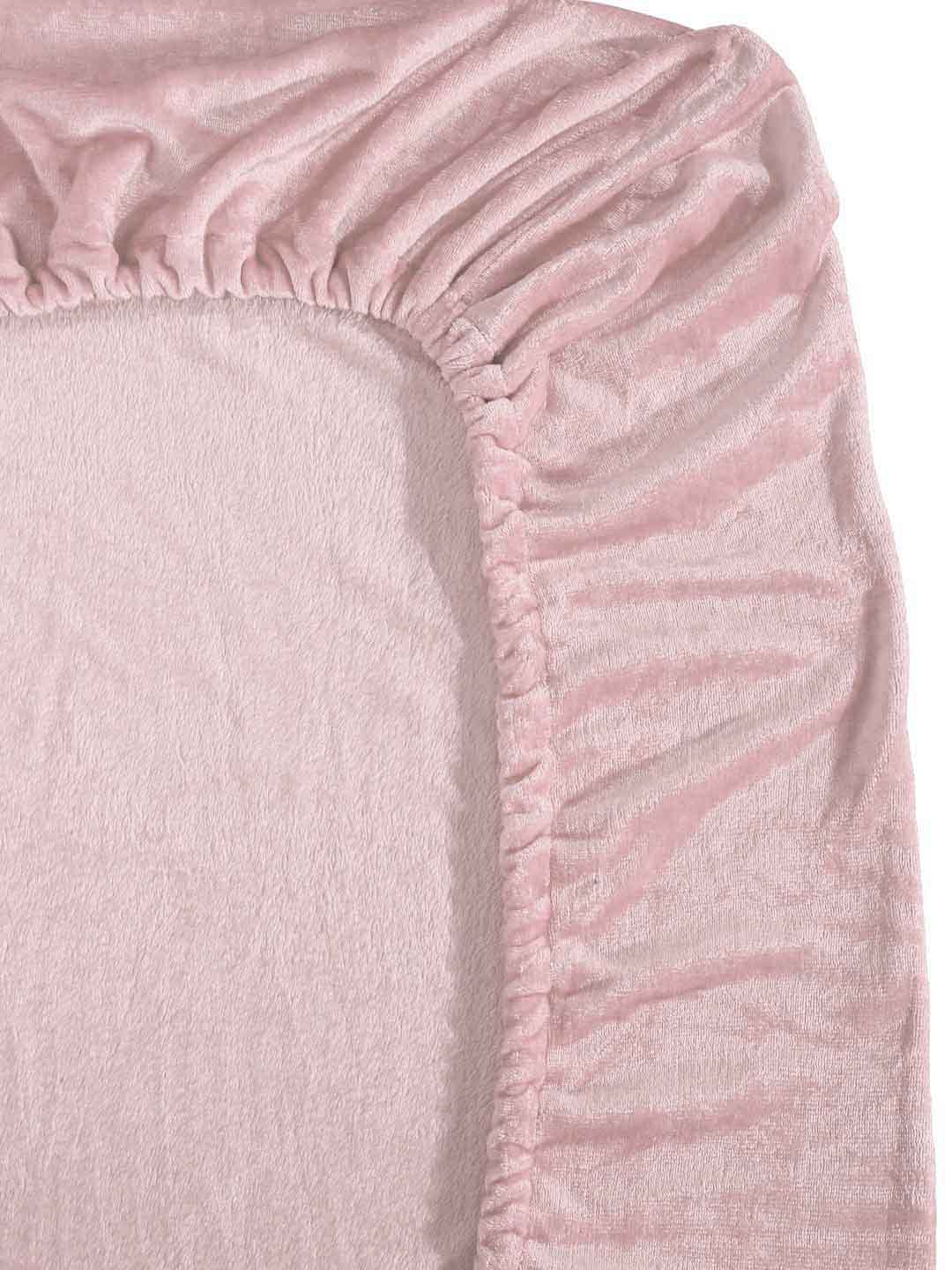 Klotthe Light Pink Solid Woolen Fitted Single Bed Sheet with Pillow Cover