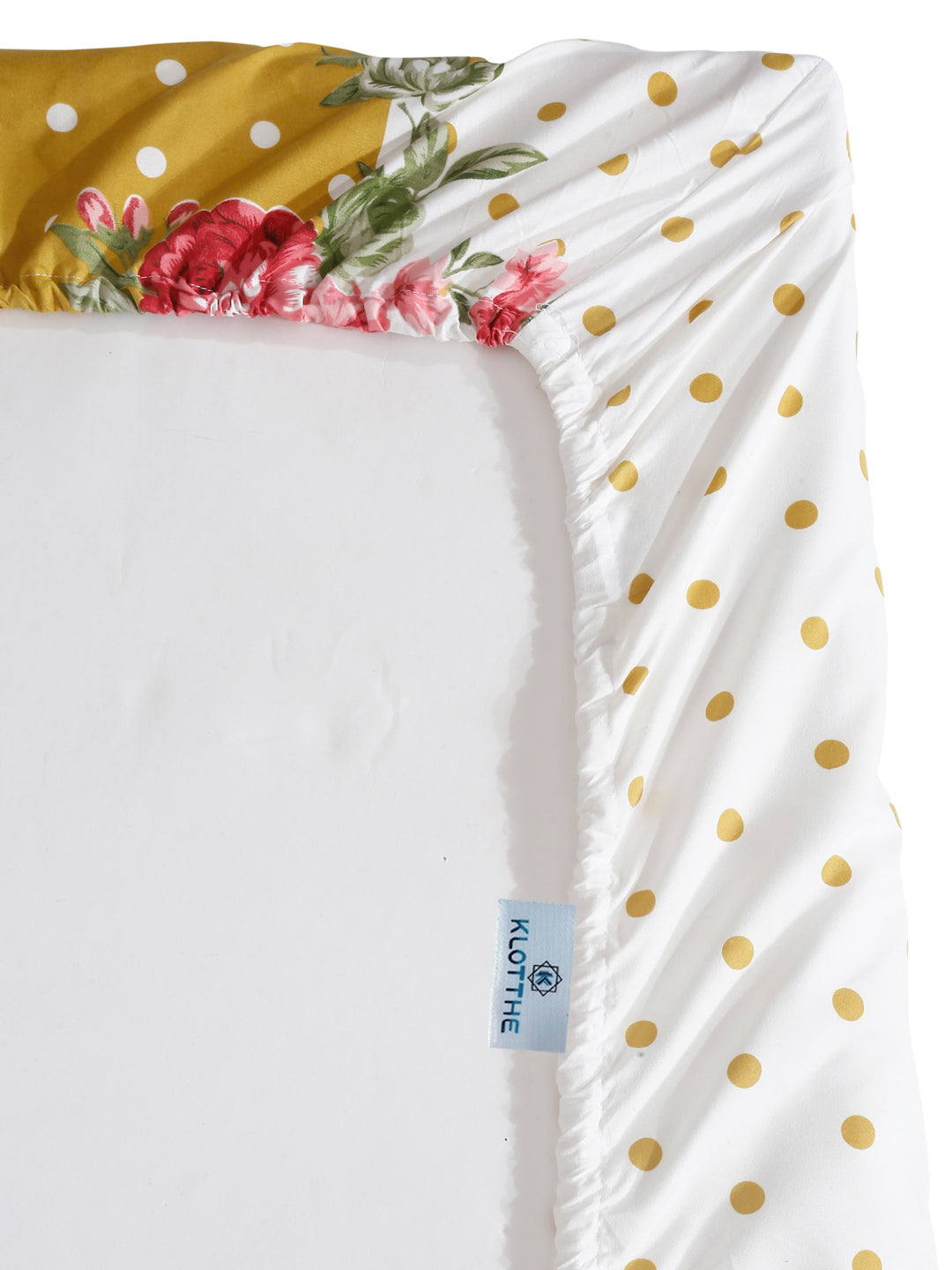 Klotthe Yellow Floral 300 TC Cotton Blend Fitted Single Bedsheet Set in Book Fold Packing
